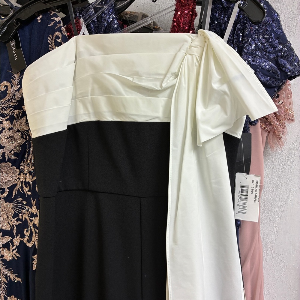 Adrianna Papell Strapless Bow Jumpsuit Black White Cocktail NWT SZ 16 GALA PARTY - Picture 10 of 13